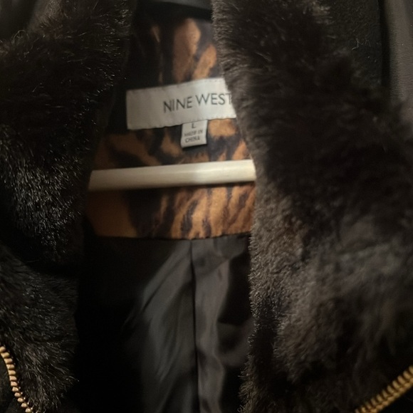 Nine west L black long coat with hoodie. Hoodie fur not included. Zipper up - Picture 4 of 8